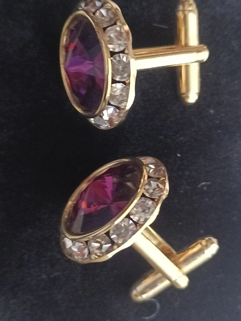 Vintage cufflinks Gold Toned, Purple Amethyst Rivoli  Crystal, Rhinestones